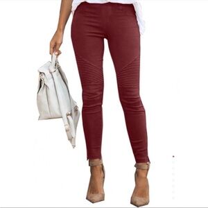 Umgee Burgundy Wine Moto Ankle Zip Leggings Size Small